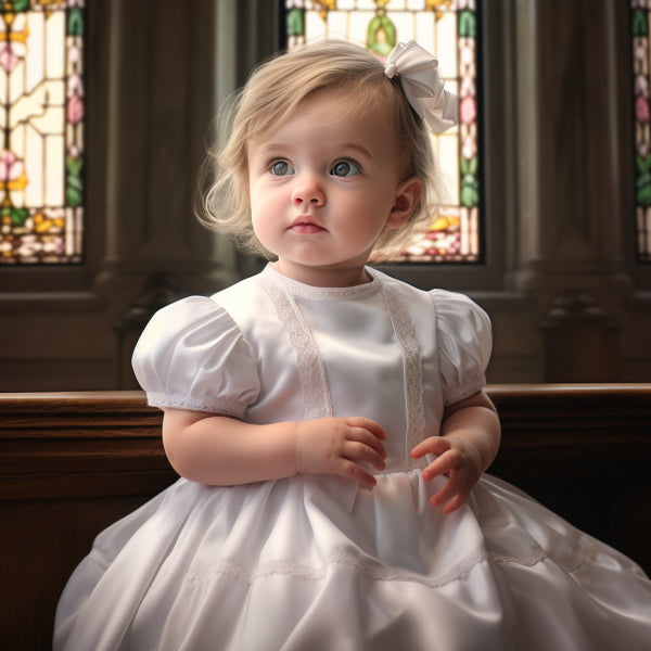 girl wearing a baptism dress