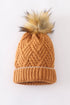 Camel cross cable knit pom pom beanie hat baby toddler adult