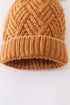 Camel cross cable knit pom pom beanie hat baby toddler adult