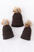 Brown knit pom pom beanie hat baby toddler adult