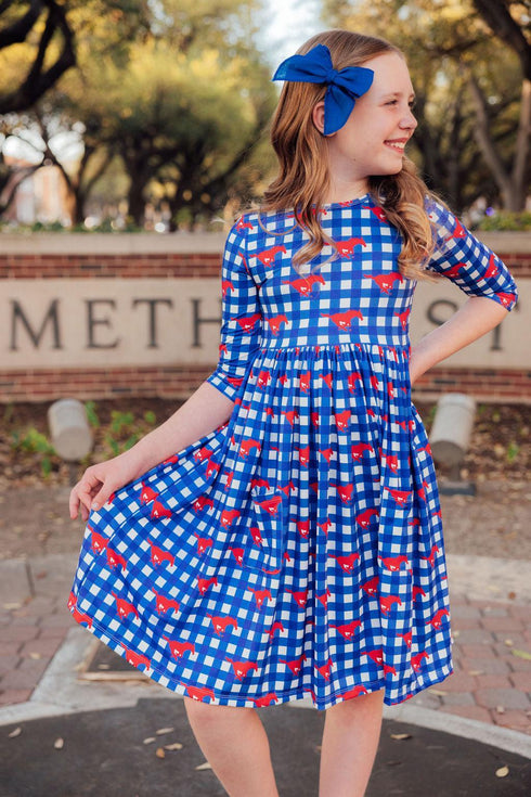smu-plaid-mustang-3-4-sleeve-pocket-twirl-dress Mila & Rose - Sophia's Style-4
