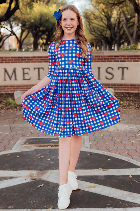 smu-plaid-mustang-3-4-sleeve-pocket-twirl-dress Mila & Rose - Sophia's Style-3