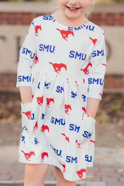 smu-white-mustang-3-4-sleeve-pocket-twirl-dress Mila & Rose - Sophia's StyleTwirl Pocket Dress 3/4-1