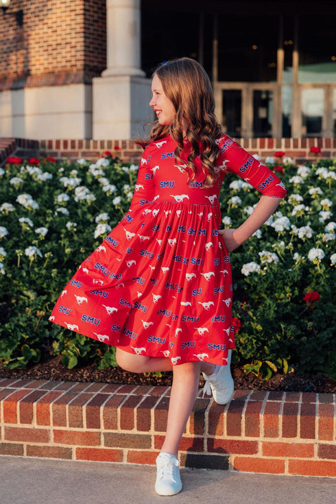 smu-red-mustang-3-4-sleeve-pocket-twirl-dress Mila & Rose - Sophia's Style-2