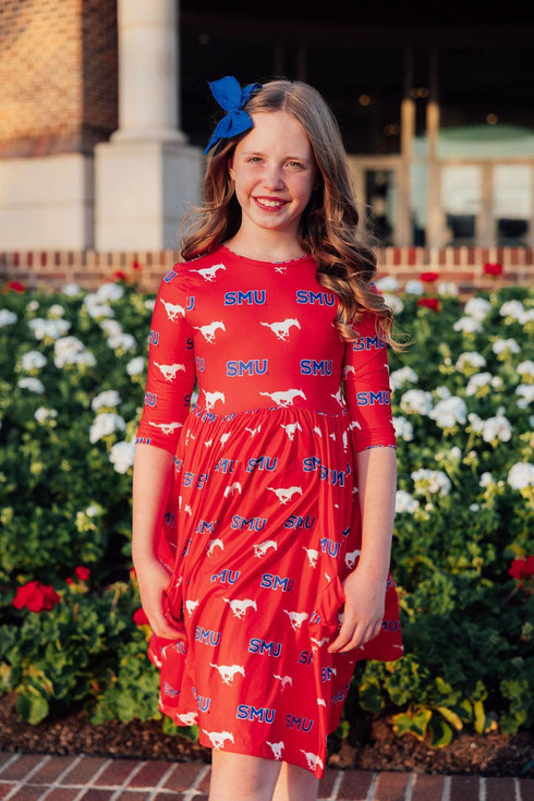 smu-red-mustang-3-4-sleeve-pocket-twirl-dress Mila & Rose - Sophia's Style-3