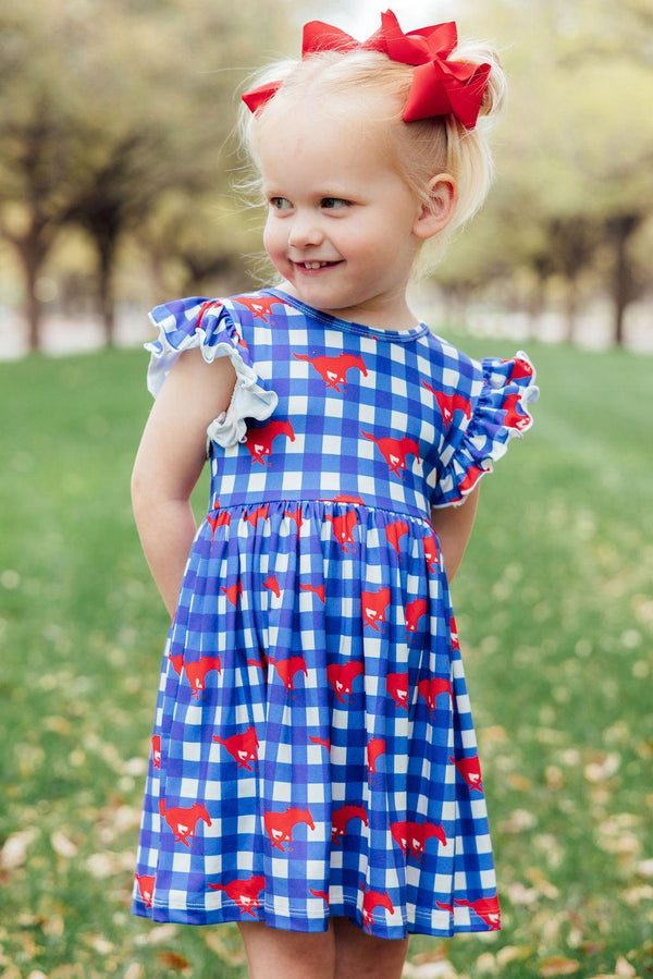 smu-plaid-mustang-flutter-twirl-dress Mila & Rose - Sophia's StyleTwirl Dress Flutter-1