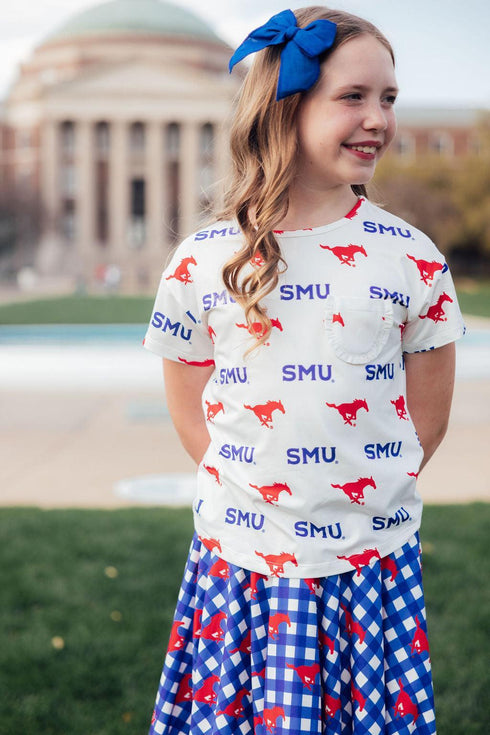 smu-white-mustang-ruffle-pocket-tee Mila & Rose - Sophia's StyleRuffle Pocket Tee-1