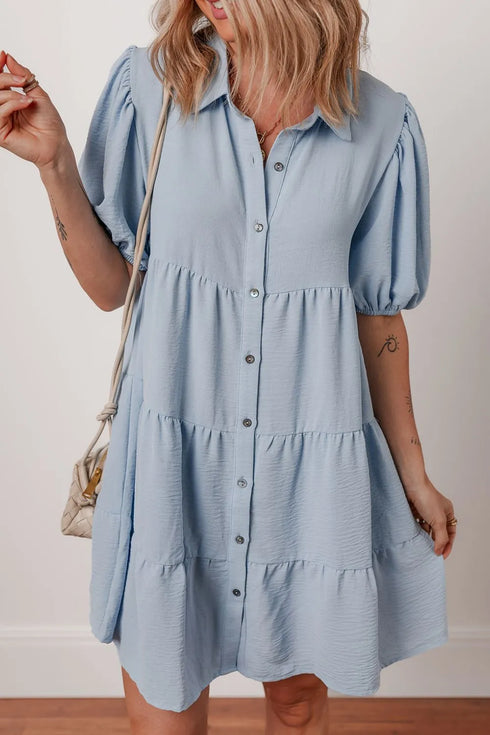 button-up-puff-sleeve-tiered-shirt-dress OhSoStyled at Sophia's Style-3