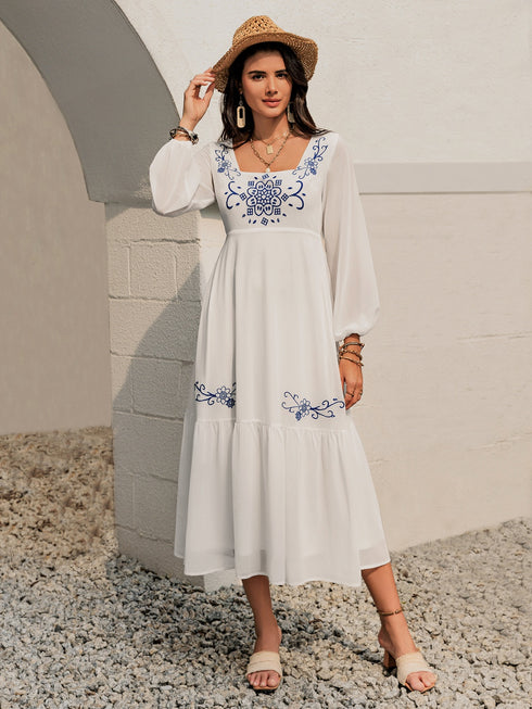 printed-square-neck-balloon-sleeve-dress OhSoStyled - Sophia's Style-2