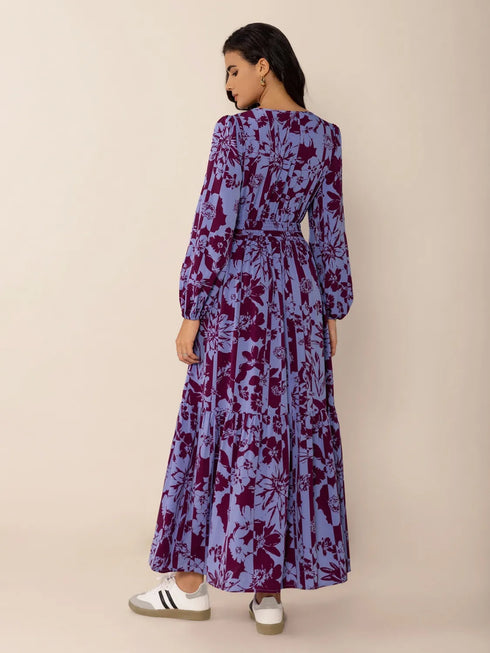 printed-tie-neck-balloon-sleeve-maxi-dress OhSoStyled at Sophia's Style-5