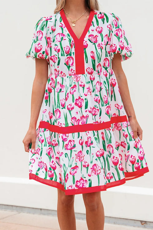 floral-print-contrast-trim-v-neck-bubble-short-sleeve-babydoll-dress OhSoStyled at Sophia's Style-4