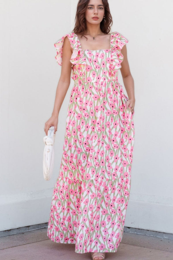 floral-print-square-neck-ruffled-cap-sleeve-maxi-dress OhSoStyled - Sophia's Style-1