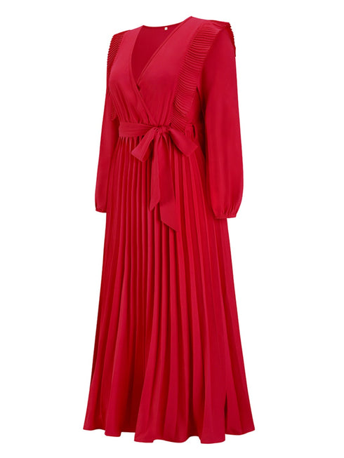 pleated-surplice-tie-waist-maxi-dress Sophia's Trends - Sophia's Style--