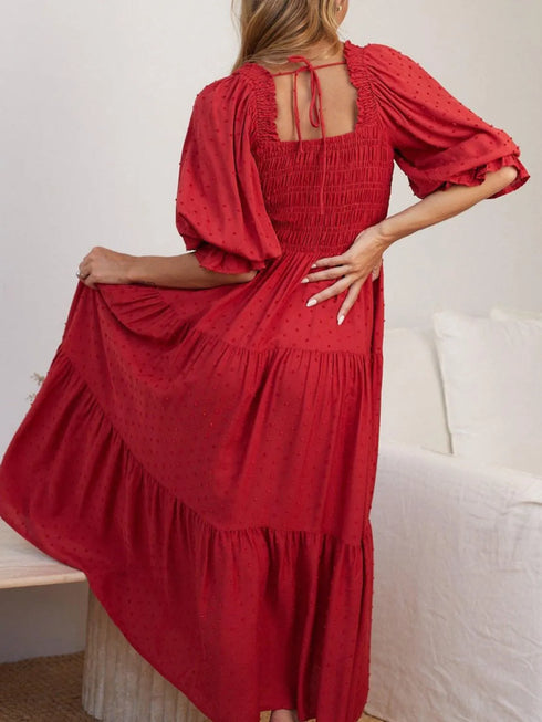 smocked-swiss-dot-square-neck-flounce-sleeve-dress OhSoStyled at Sophia's Style-4