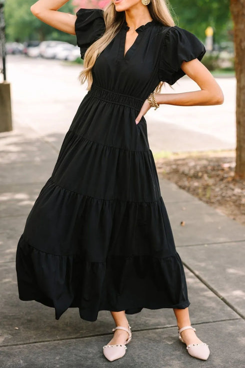 notched-short-puff-sleeve-dress OhSoStyled at Sophia's Style-3