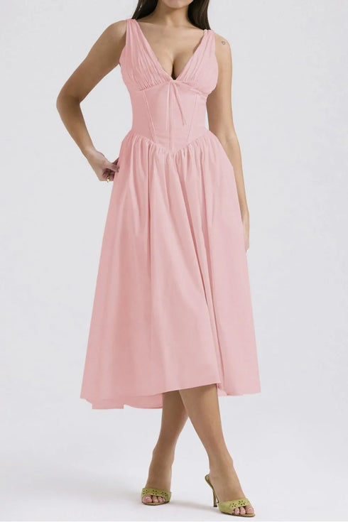 ruched-v-neck-sleeveless-dress-with-pockets OhSoStyled at Sophia's Style-22