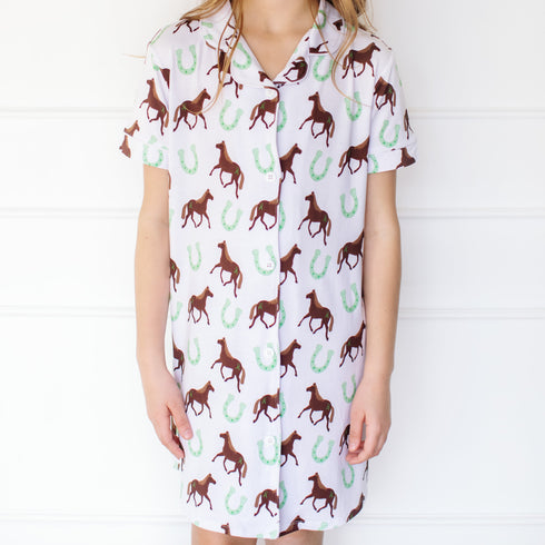 horse-button-down-gown-little-pajama-co - Sophia's Style -2