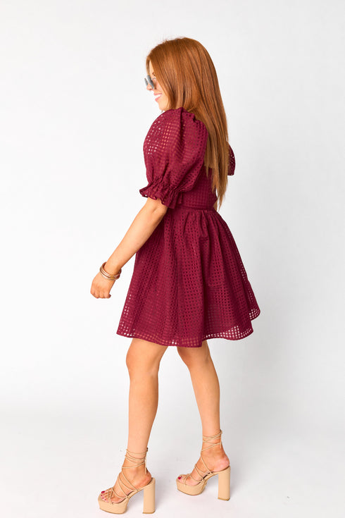 faye-babydoll-mini-dress-maroon Buddy Love - Sophia's Style--Maroon Check-S-2