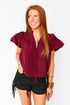 leeland-puff-sleeve-top-maroon Buddy Love - Sophia's Style-Leeland Puff Sleeve Top - Maroon-Maroon Check-XS-1