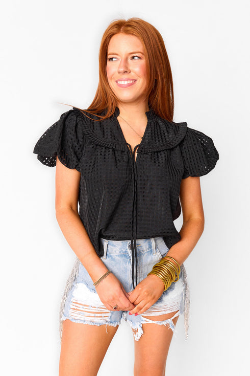 leeland-puff-sleeve-top-black Buddy Love - Sophia's Style-Leeland Puff Sleeve Top - Black-Black-XS-1