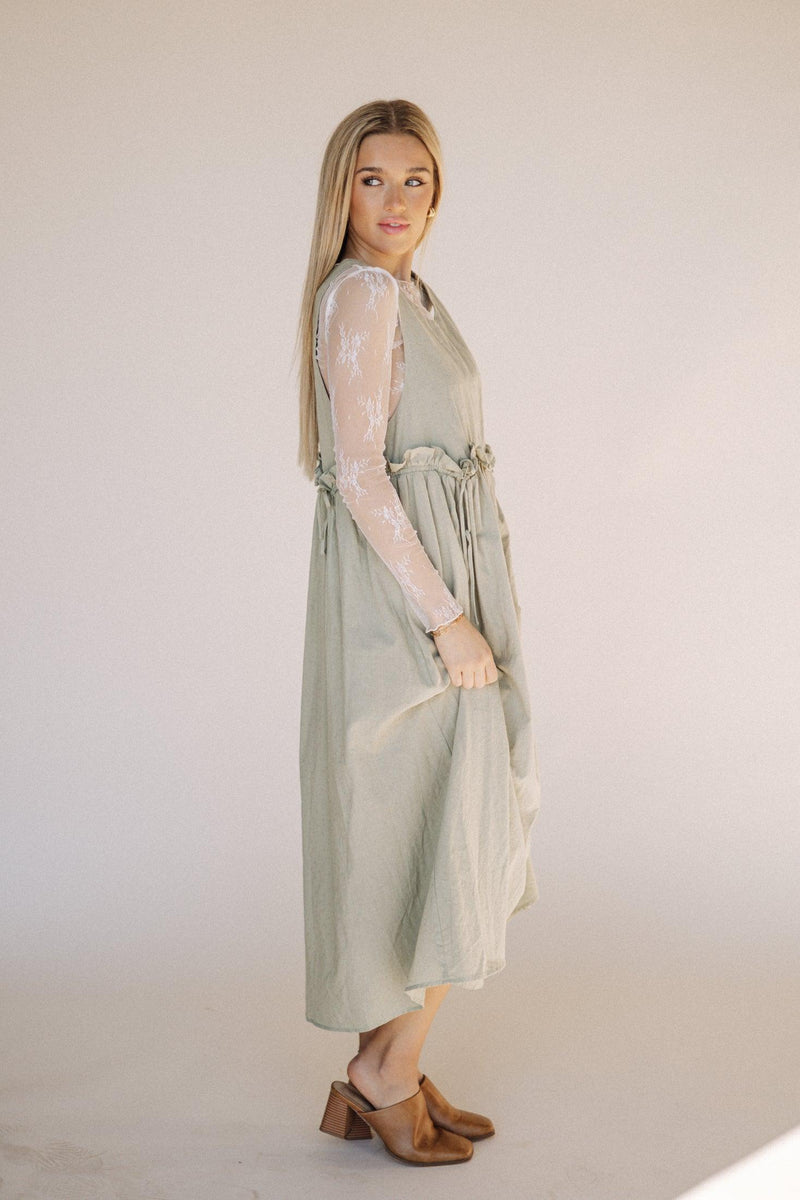 Arey Overall Dress in Olive SophiasStyle.com Arey Overall Dress in Olive SophiasStyle.com