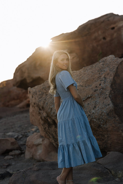 Tayla Linen Dress in Sky Blue