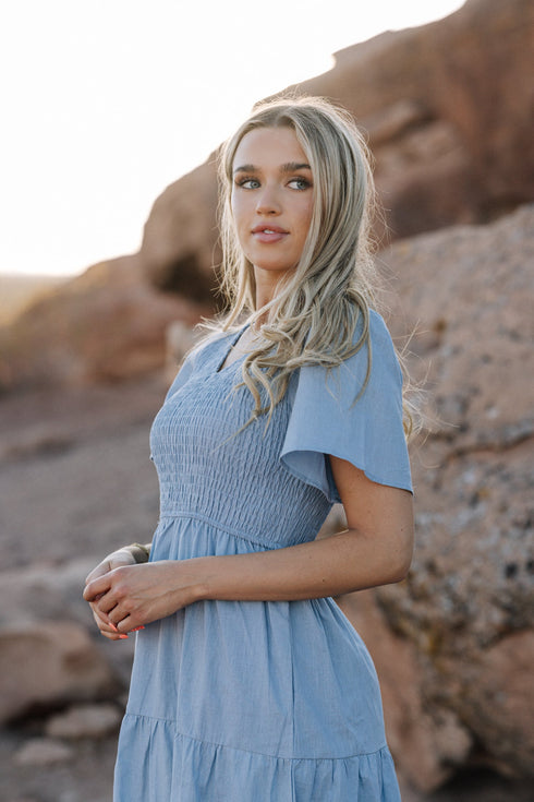 Tayla Linen Dress in Sky Blue