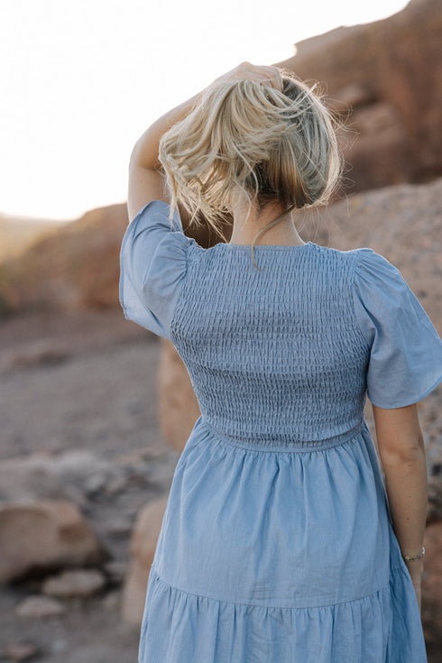 Tayla Linen Dress in Sky Blue