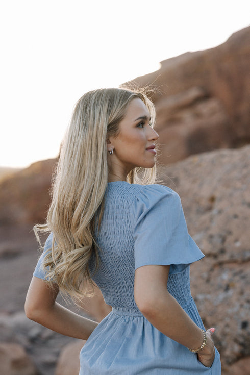 Tayla Linen Dress in Sky Blue