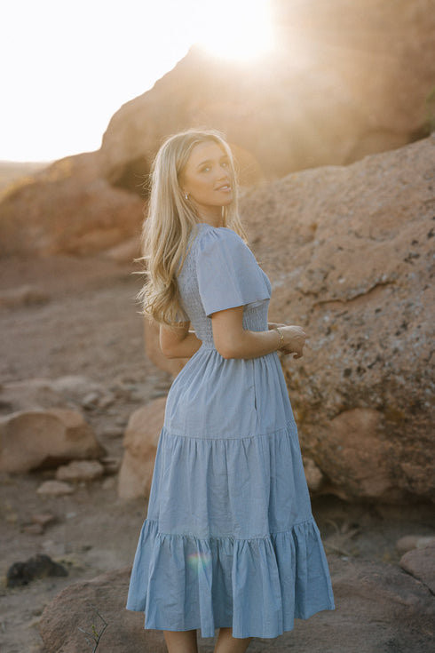 Tayla Linen Dress in Sky Blue