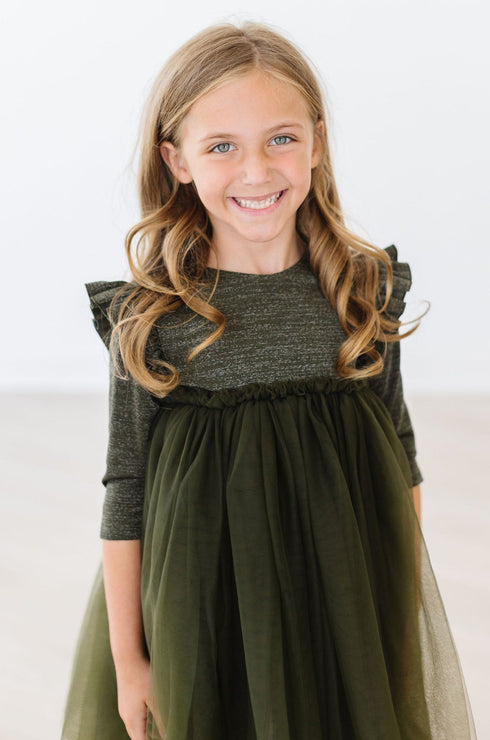 olive-shimmer-3-4-sleeve-tutu-dress Mila & Rose - Sophia's Style-4