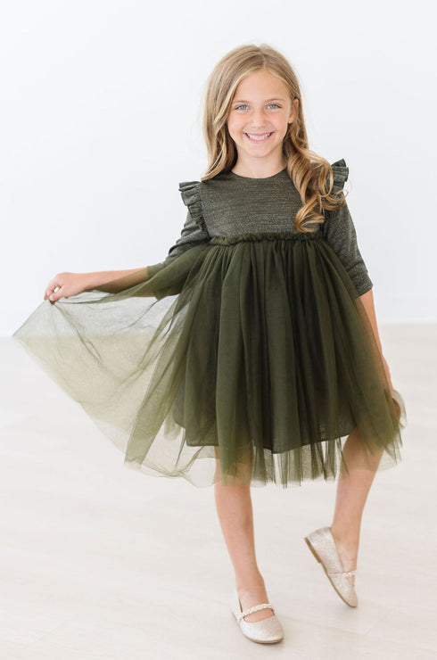 olive-shimmer-3-4-sleeve-tutu-dress Mila & Rose - Sophia's Style-3