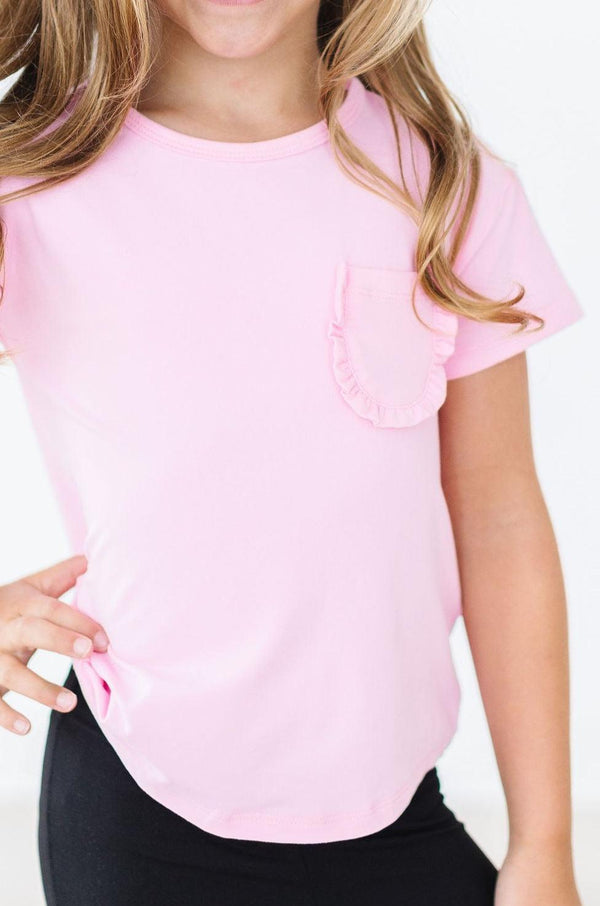 bubblegum-pink-ruffle-pocket-tee Mila & Rose - Sophia's Style-Bubblegum Pink Ruffle Pocket Tee-6-12M--1
