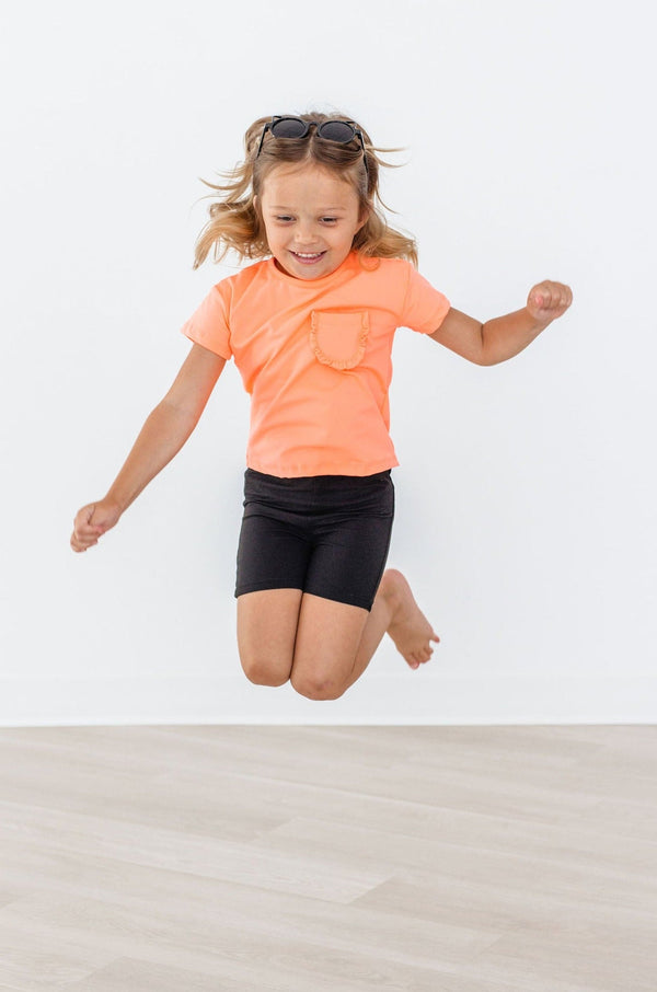 neon-coral-ruffle-pocket-tee Mila & Rose - Sophia's Style-Neon Coral Ruffle Pocket Tee-6-12M--1