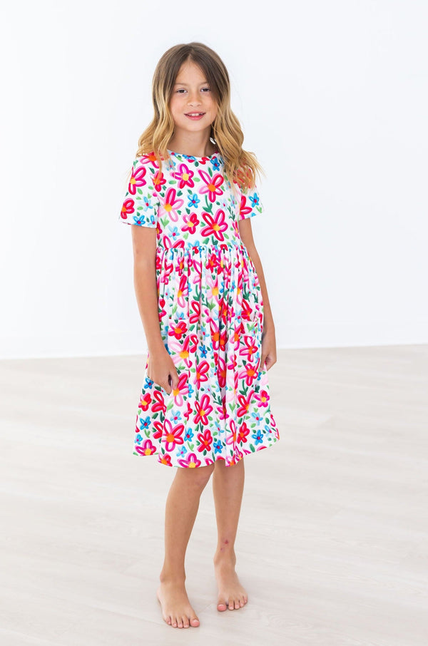 neon-floral-s-s-pocket-twirl-dress Mila &  Rose - Sophia's Style-Neon Floral S/S Pocket Twirl Dress-6-12M--1