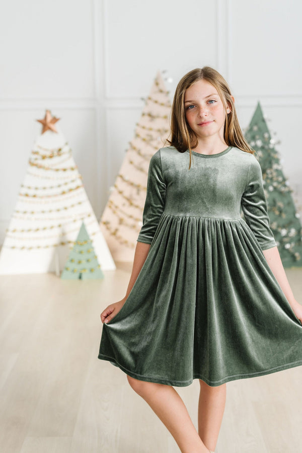 sage-velvet-twirl-dress Mila & Rose - Sophia's StyleVelvet Twirl Dress-1