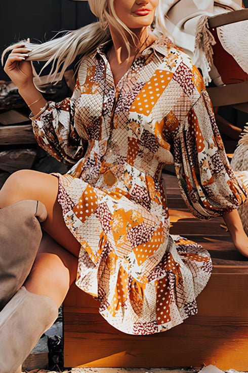 printed-collared-neck-three-quarter-sleeve-mini-shirt-dress OhSoStyled at Sophia's Style-1