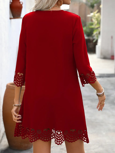 cutout-v-neck-three-quarter-sleeve-mini-dress OhSoStyled at Sophia's Style-6