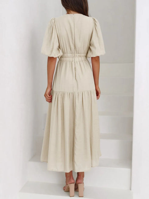 v-neck-puff-sleeve-midi-dress OhSoStyled at Sophia's Style-14