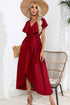 ruffled-tied-v-neck-midi-dress Sophia's Trends - Sophia's Style-Burgundy-XL