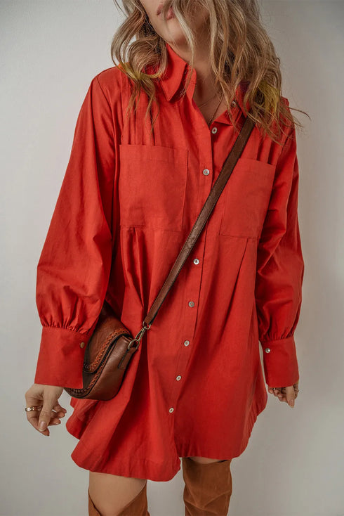 pocketed-button-down-long-sleeve-shirt-dress OhSoStyled - Sophia's Style-2