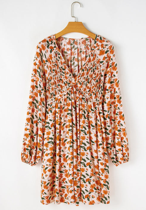 smocked-printed-v-neck-long-sleeve-dress OhSoStyled - Sophia's Style-7