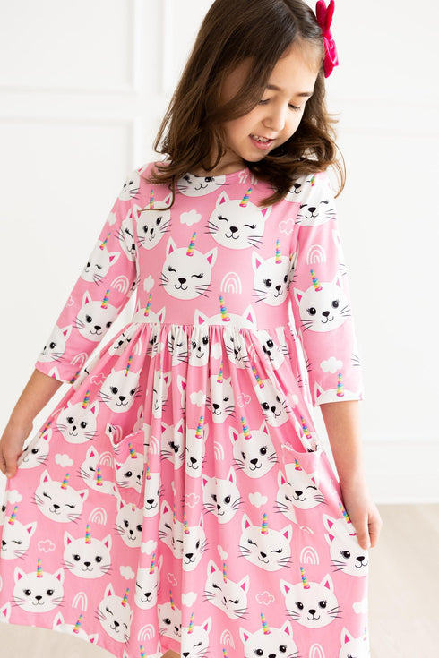 unicorn-kitties-3-4-sleeve-pocket-twirl-dress Mila & Rose - Sophia's Style--2T--3