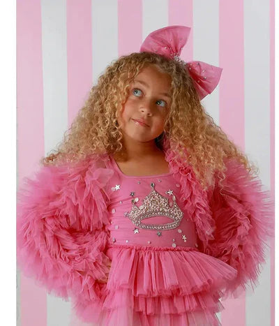 Girls Candy Pink Fluffy Tulle Jacket, Sizes 12M-14