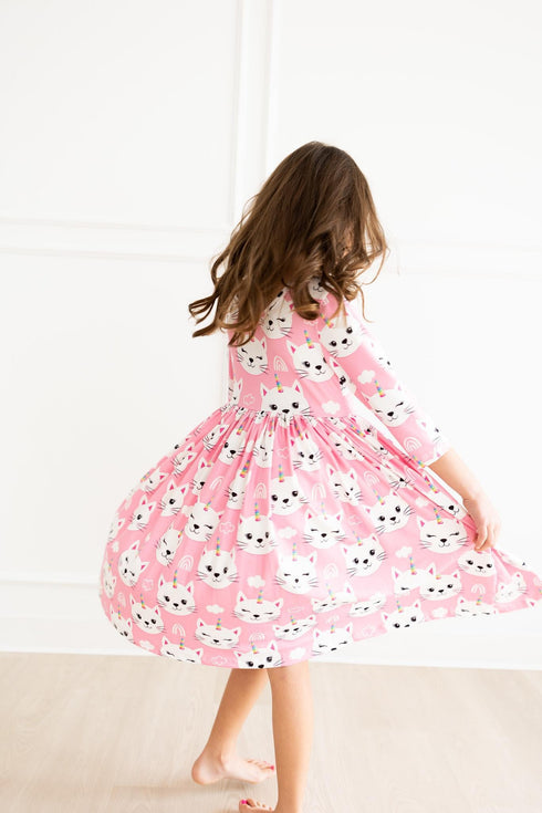 unicorn-kitties-3-4-sleeve-pocket-twirl-dress Mila & Rose - Sophia's Style--3T--4