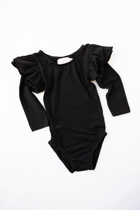 black-l-s-flutter-sleeve-leotard Mila & Rose - Sophia's Style-Black L/S Flutter Sleeve Leotard-6-12M--1