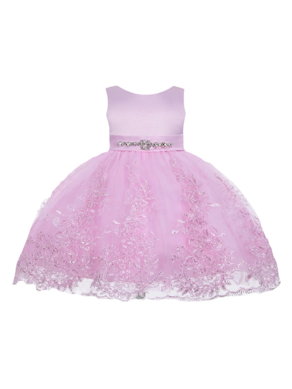 Little Girls Pink Rhinestone Embellished Sash Flower Girl Dress 2T-4T - SophiasStyle.com