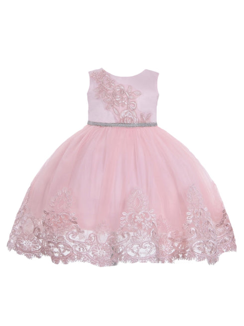 Little Girls Blush Floral Embroidery Glitter Belt Flower Girl Dress 2T-4T - SophiasStyle.com