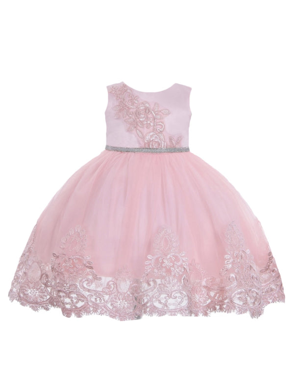 Little Girls Blush Floral Embroidery Glitter Belt Flower Girl Dress 2T-4T - SophiasStyle.com