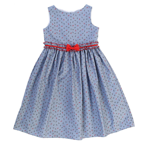 Girls Anchor Cotton Print Sleeveless Summer Dress with Bow, Sizes 2-14